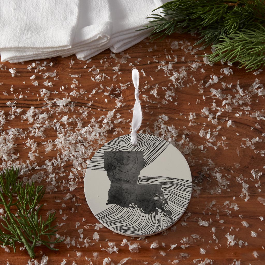 Modern Louisiana State Shape With Fluid Lines | Wood Ornament | Eaches | Min 6