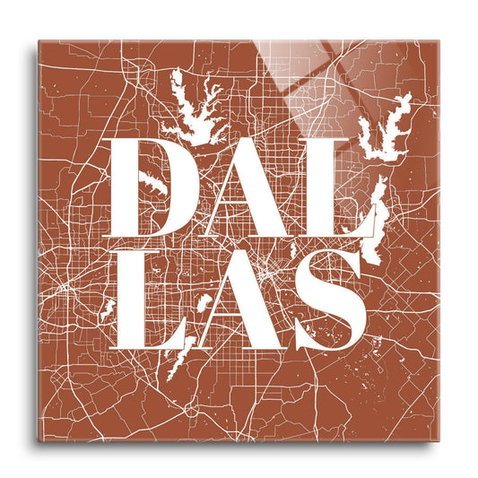 Modern Minimalist Dallas Texas Map | Hi-Def Glass Art | Eaches | Min 1