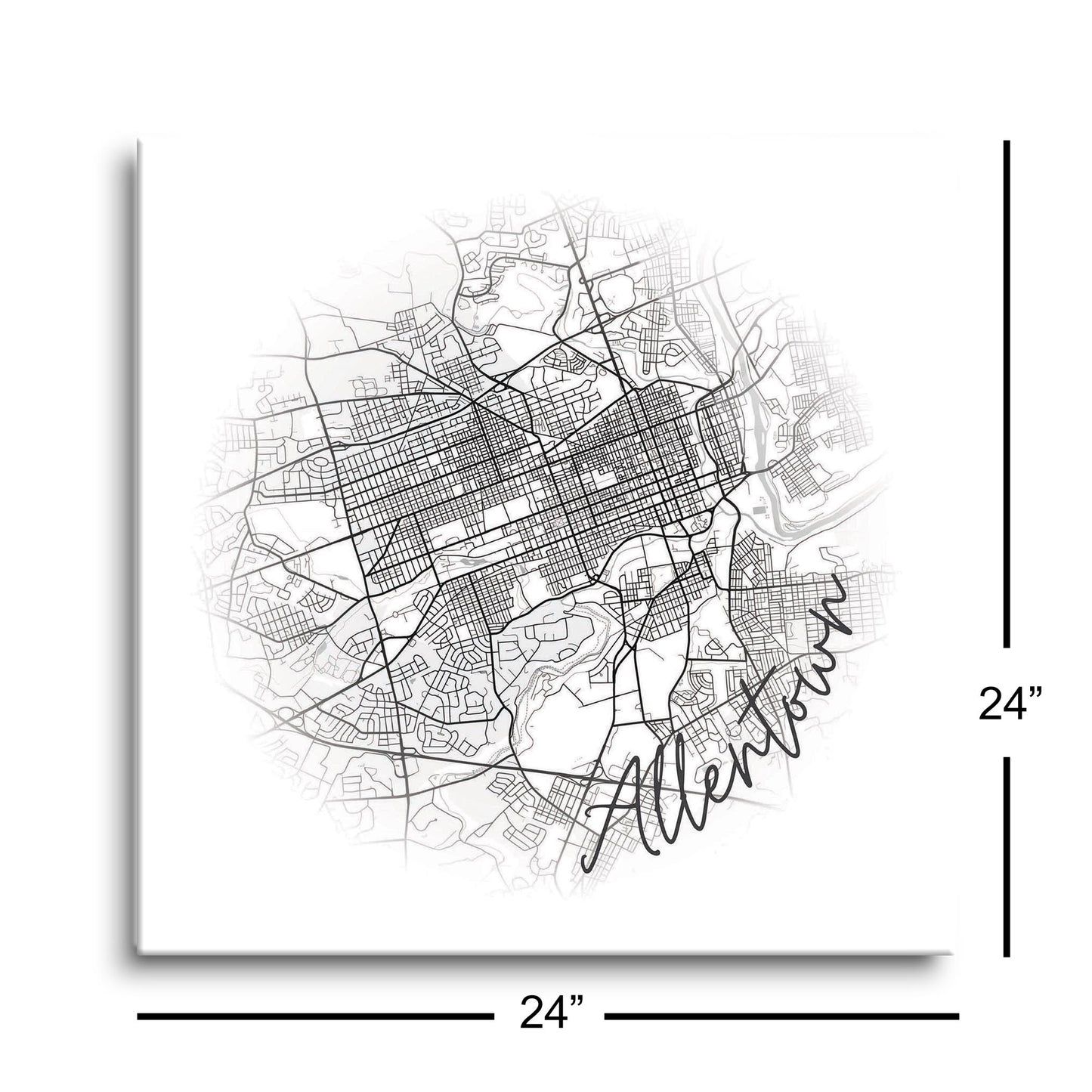 Minimalistic B&W Pennsylvania Allentown Circle Map| Hi-Def Glass Art | Eaches | Min 1