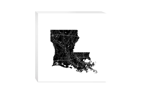 Modern Louisiana State Shape With Map | Wood Block | Eaches | Min 2