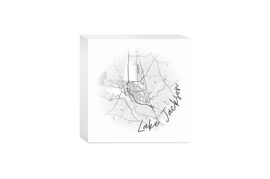 Minimalistic B&W Texas Lake Jackson Circle Map| Wood Block | Eaches | Min 4