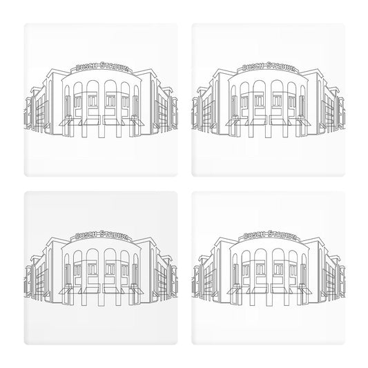Minimalist B&W Missouri Busch Stadium Line Drawing | Absorbent Coasters | Set of 4 | Min 2
