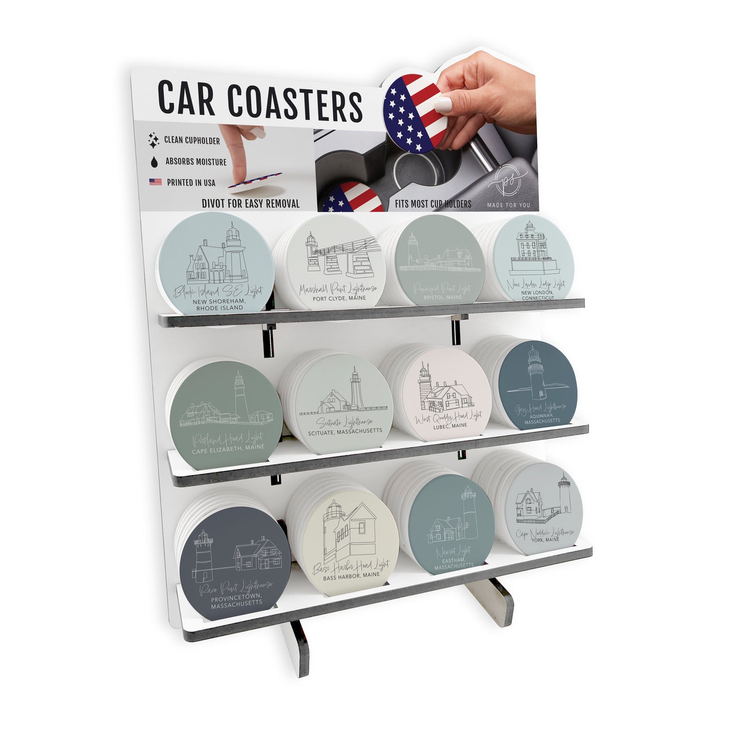 Lighthouse Line Drawing 2 Theme Car Ceramic Coaster Bundle