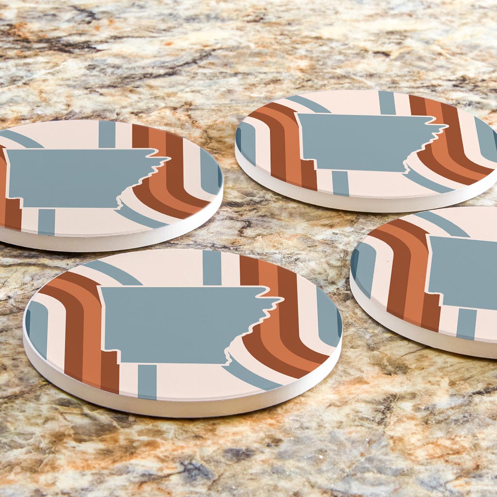 Modern Minimalist Arkansas Retro State Shape | Absorbent Coasters | Set of 4 | Min 2