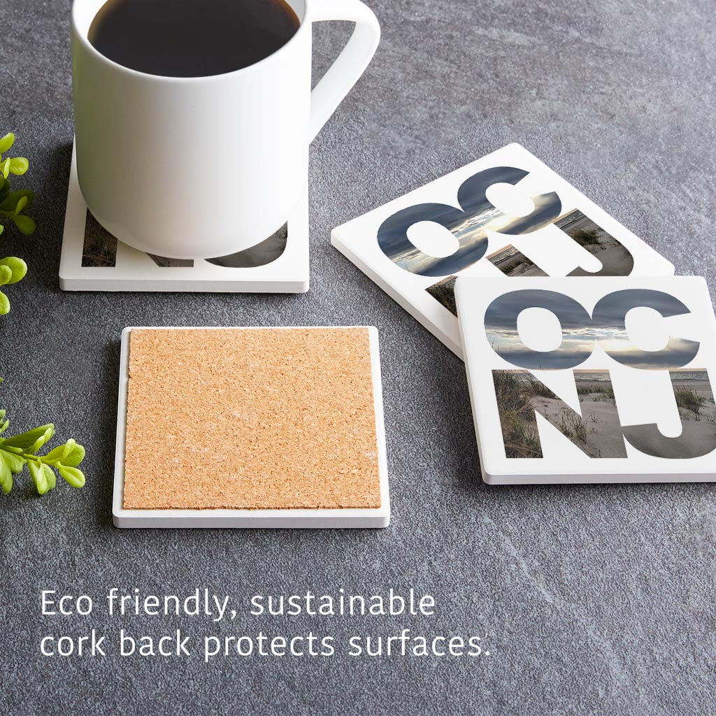 OCNJ Photo With Text | Absorbent Coasters | Set of 4 | Min 2