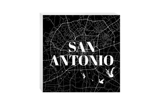 Minimalistic B&W Texas San Antonio Map | Wood Block | Eaches | Min 2
