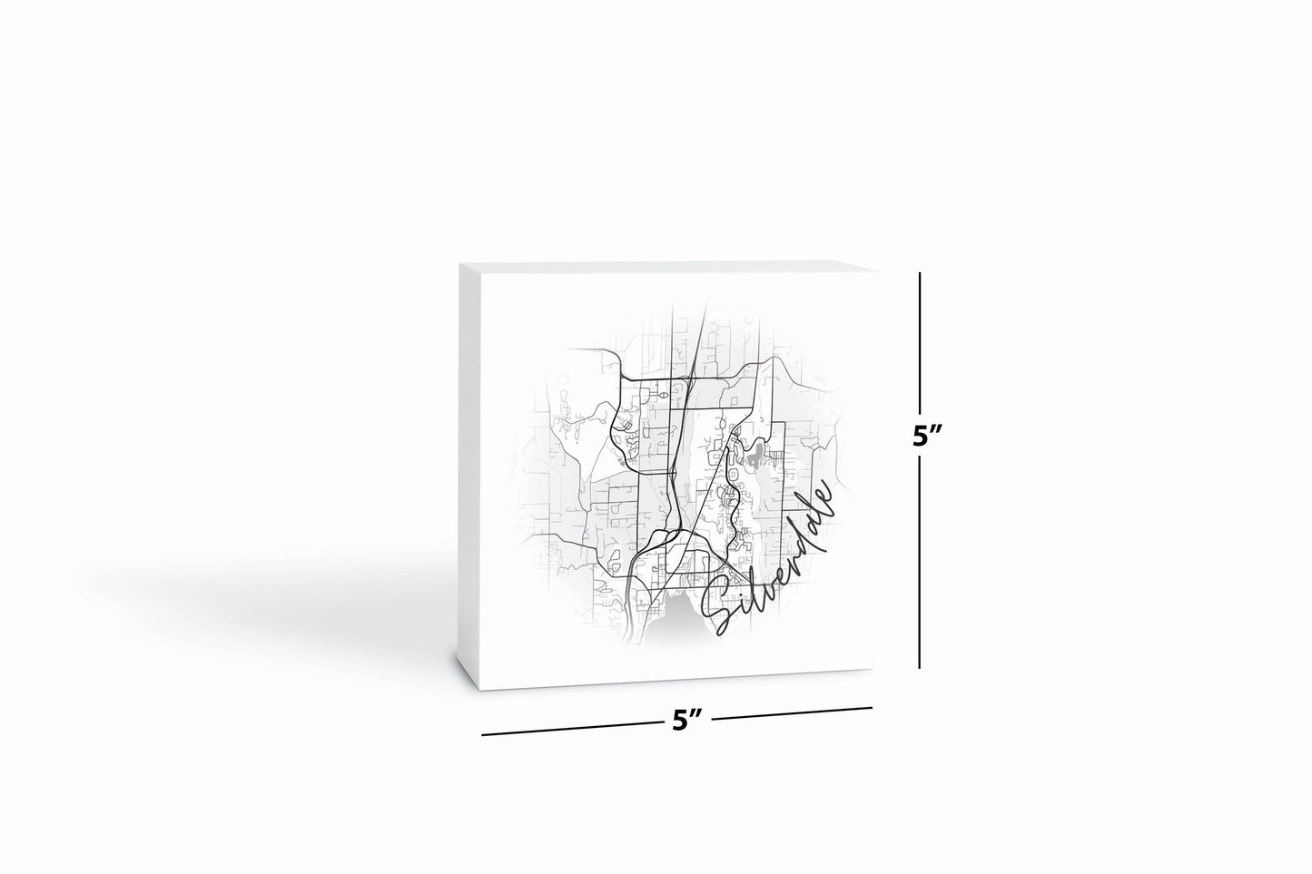 Minimalistic B&W Washington Silverdale Circle Map | Wood Block | Eaches | Min 4