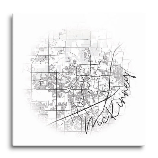 Minimalistic B&W Texas Mckinney Circle Map| Hi-Def Glass Art | Eaches | Min 1