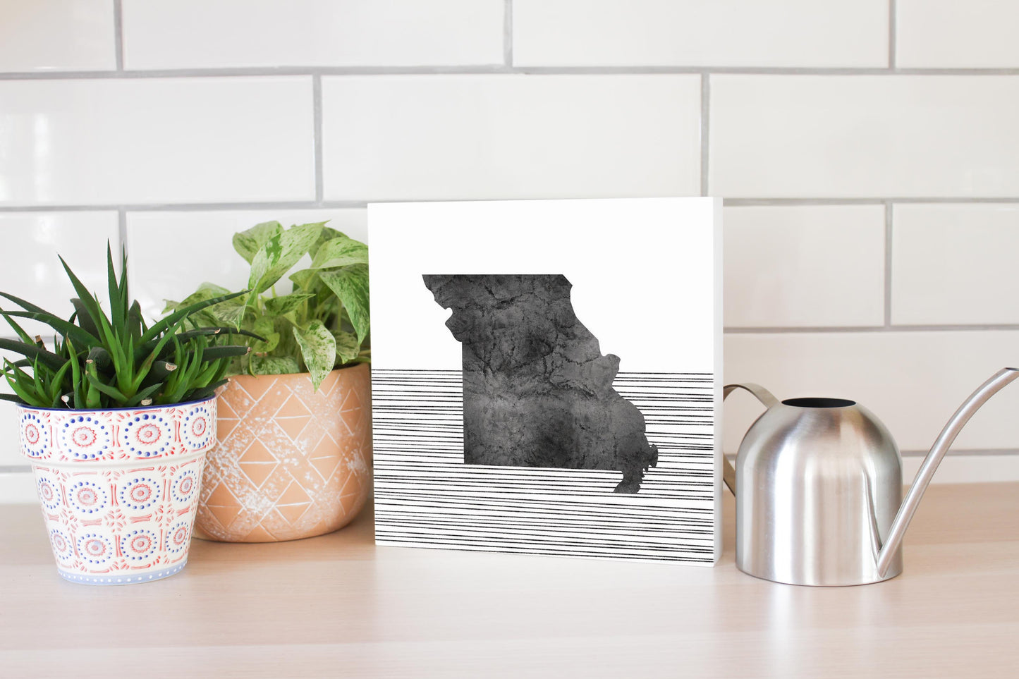 Minimalist B&W Missouri State With Straight Lines | Wood Block | Eaches | Min 2