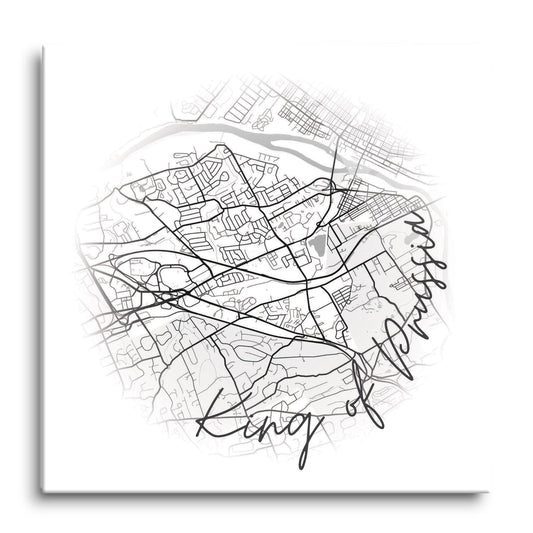 Minimalistic B&W Pennsylvania King Of Prussia Circle Map | Hi-Def Glass Art | Eaches | Min 1