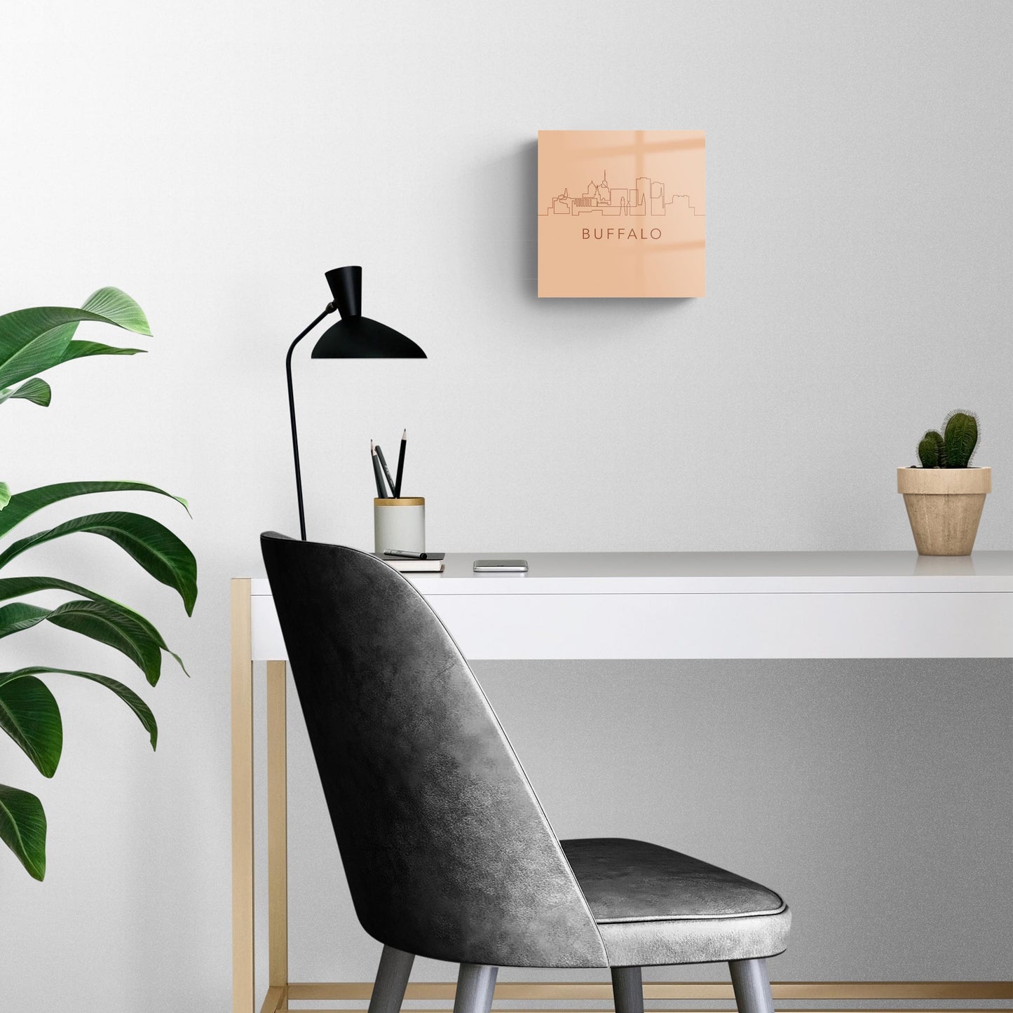 Modern Minimalistic New York Buffalo Skyline | Hi-Def Glass Art | Eaches | Min 2