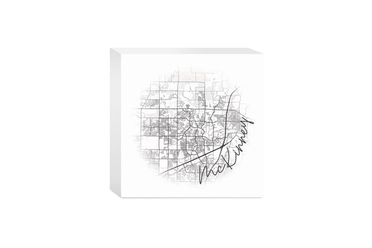 Minimalistic B&W Texas Mckinney Circle Map | Wood Block | Eaches | Min 4