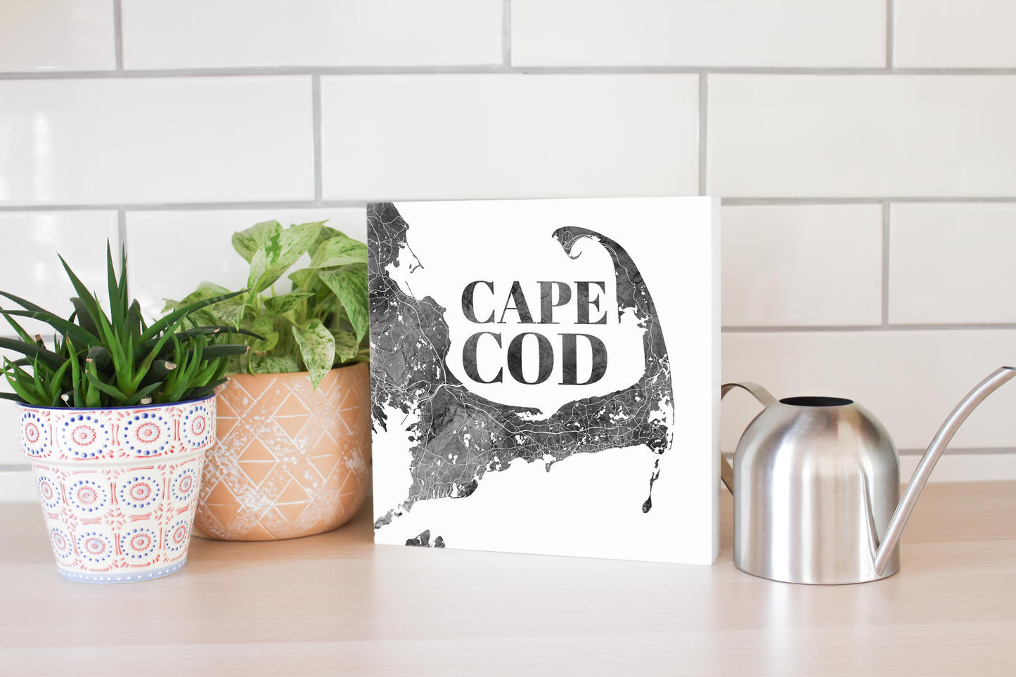 Minimalistic B&W Cape Cod Map | Wood Block | Eaches | Min 2