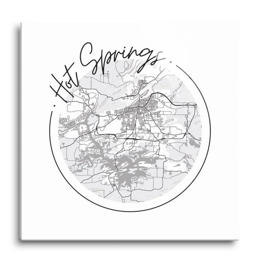 B&W Minimalist Arkansas Hot Springs Circle Map | Hi-Def Glass Art | Eaches | Min 1