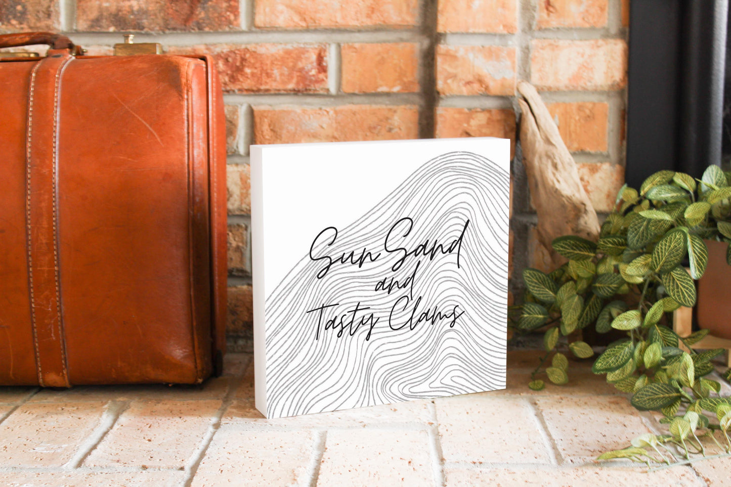 Minimalistic B&W Cape Cod Sun Sand Tasty Clams | Wood Block | Eaches | Min 2