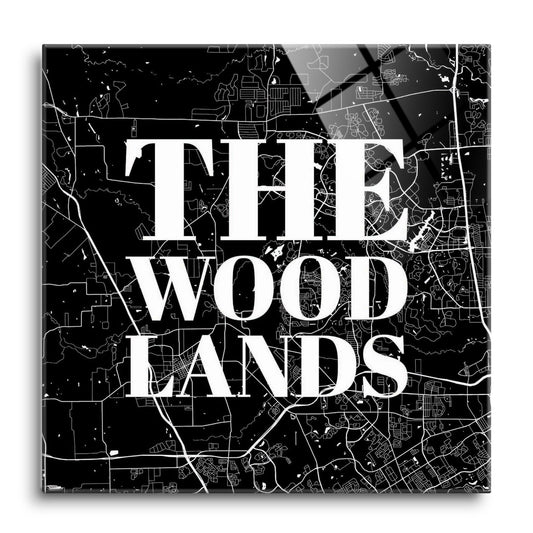 Minimalistic B&W Texas The Woodlands Map | Hi-Def Glass Art | Eaches | Min 1