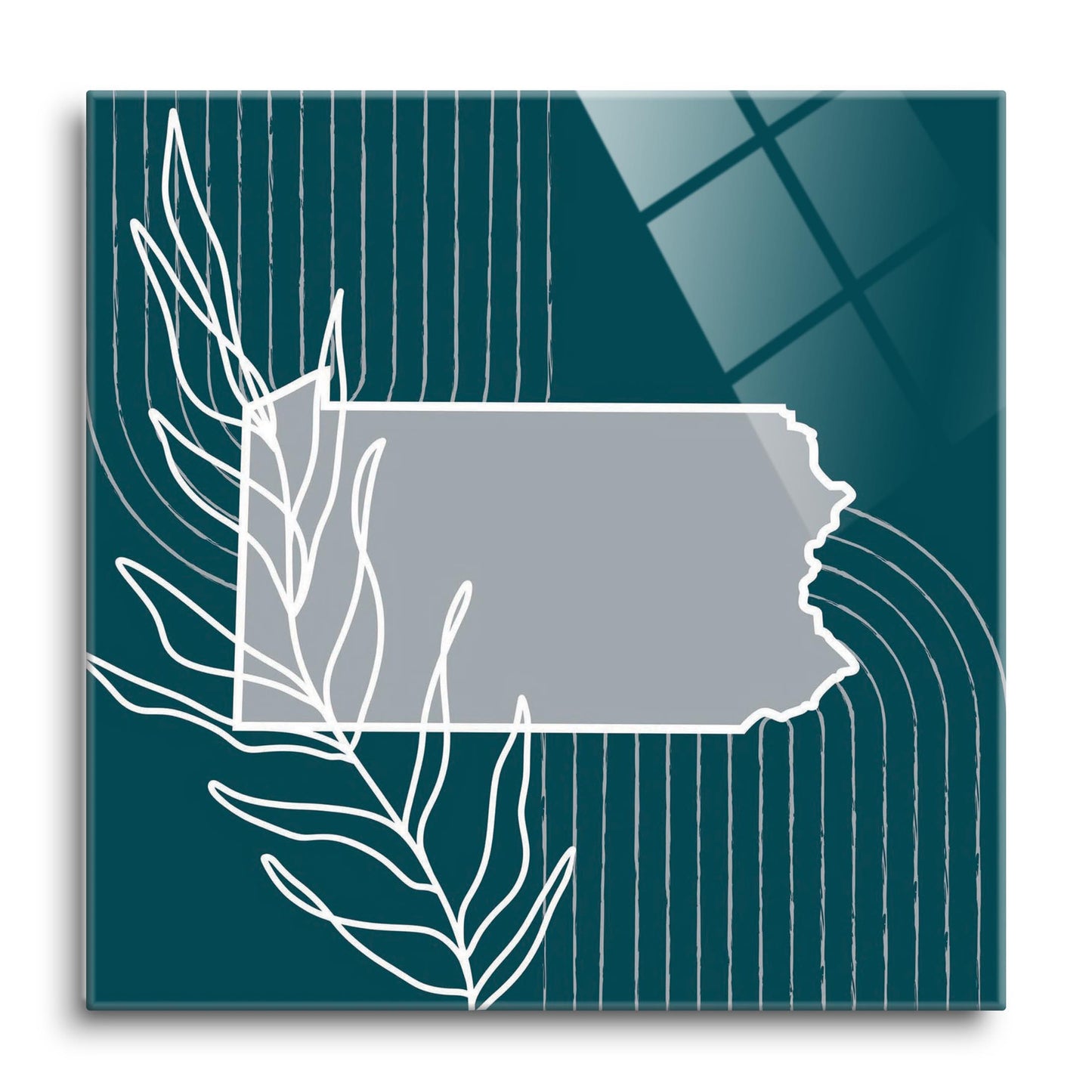 Modern Minimalist Pennsylvania Shape With Leaf | Hi-Def Glass Art | Eaches | Min 1