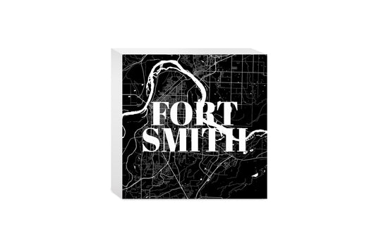 B&W Minimalist Arkansas Fort Smith Map | Wood Block | Eaches | Min 4