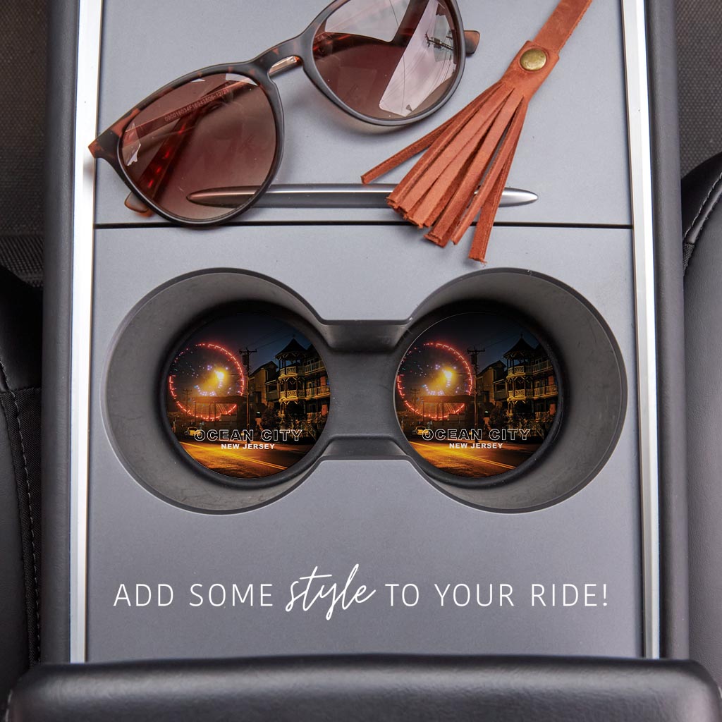 OCNJ Photo With Text | Absorbent Car Coasters | Set of 2 | Min 4