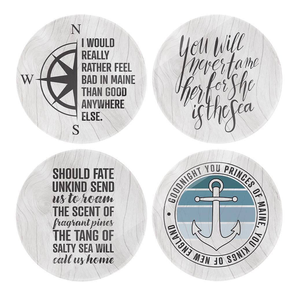 New England Sayings With Wood Grain | Hi-Def Glass Coasters | Set of 4 | Min 2