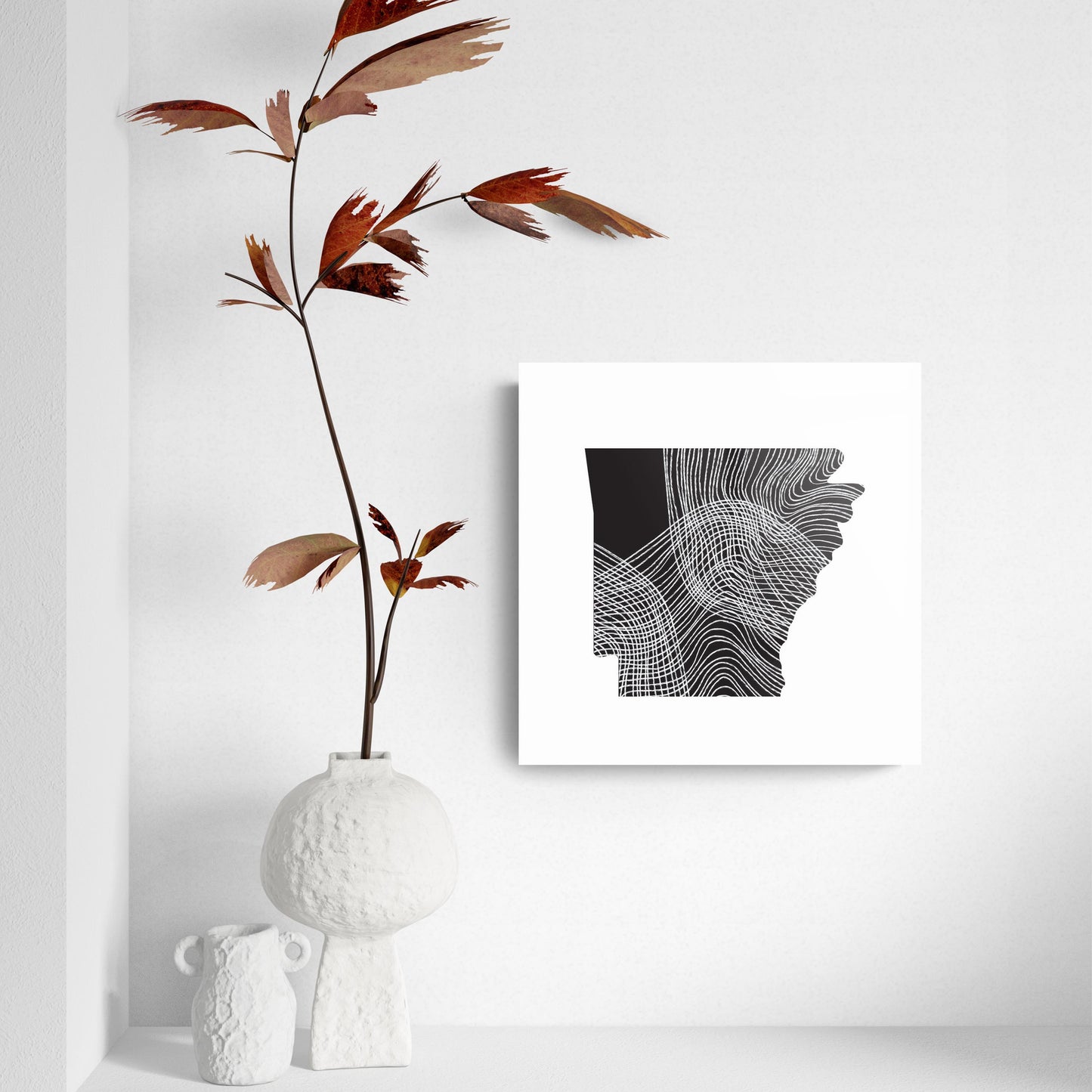 B&W Minimalist Arkansas Fluid Lines | Hi-Def Glass Art | Eaches | Min 2
