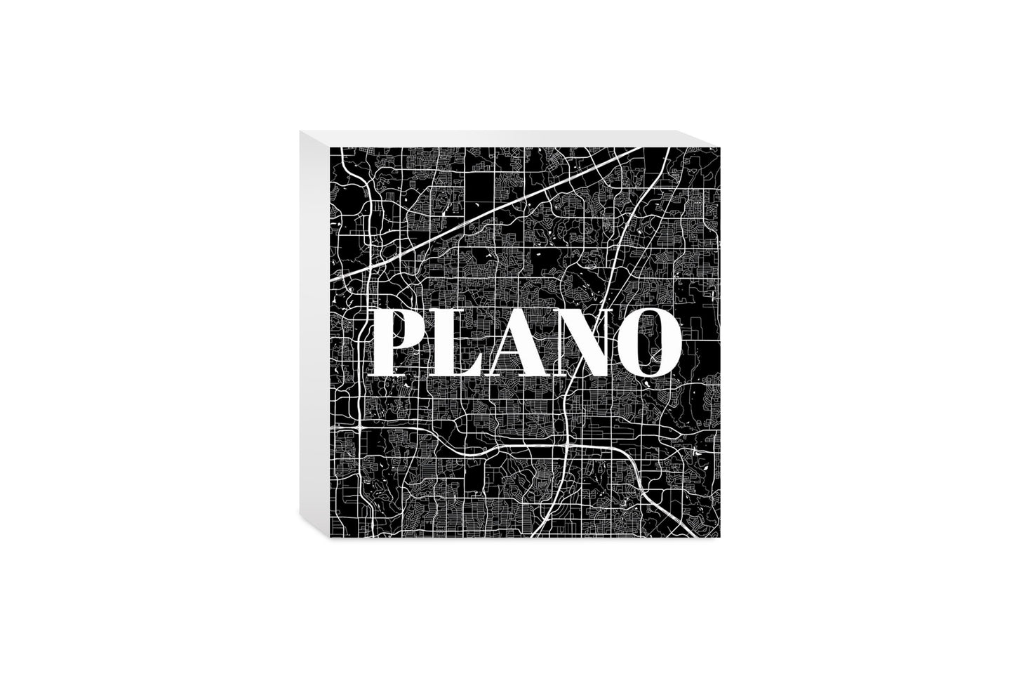 Minimalistic B&W Texas Plano Map | Wood Block | Eaches | Min 4