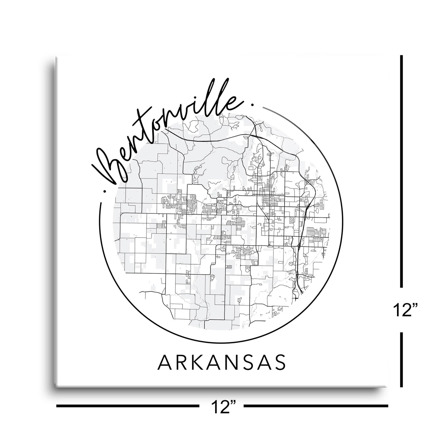 Minimalist B&W Arkansas Bentonville Circle Map State | Hi-Def Glass Art | Eaches | Min 1