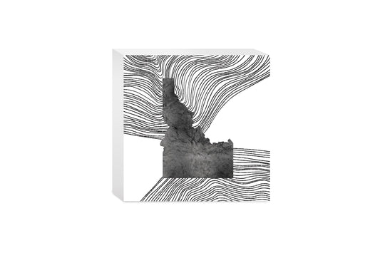Minimalist B&W Idaho State With Fluid Lines | Wood Block | Eaches | Min 4