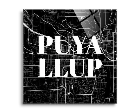 Minimalistic B&W Washington Puyallup Map | Hi-Def Glass Art | Eaches | Min 2