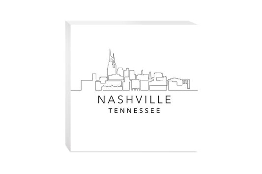Minimalist B&W Tennessee Nashville Skyline | Wood Block | Eaches | Min 2