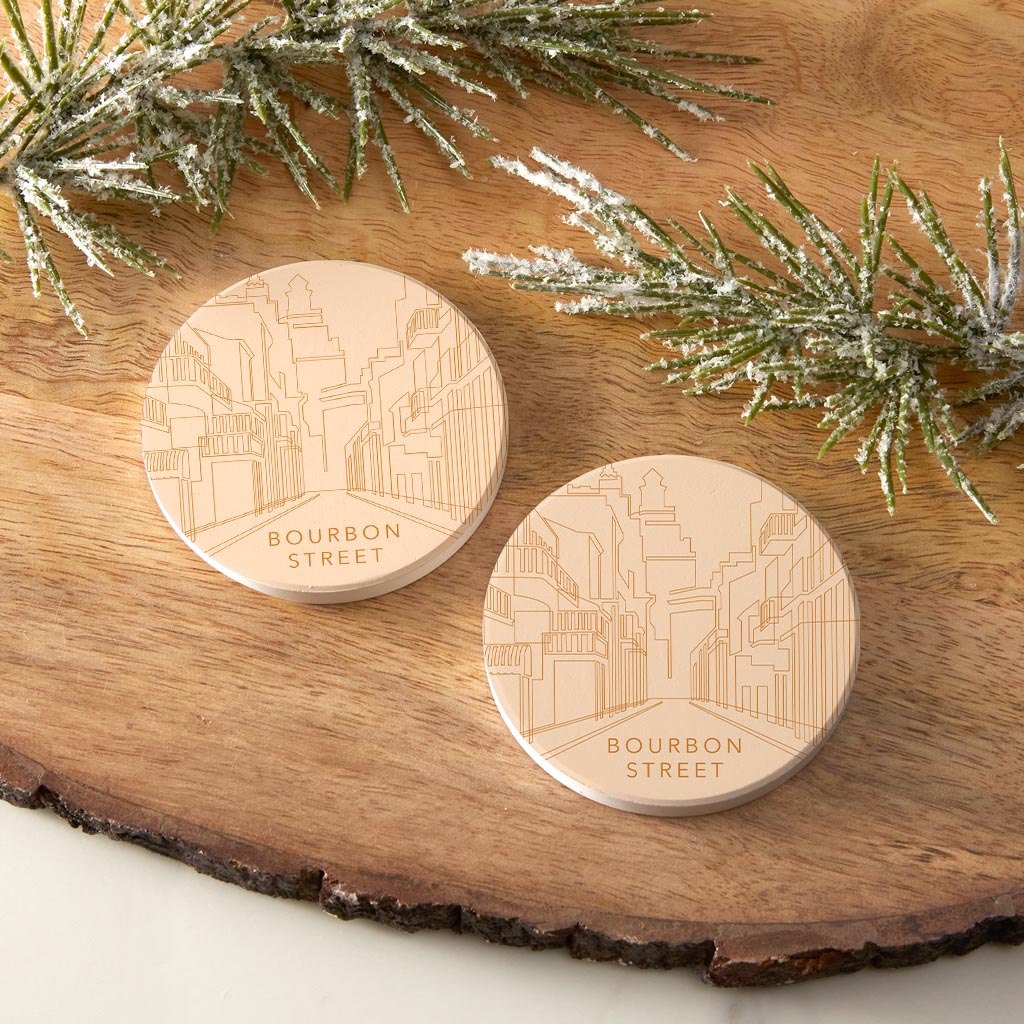 Modern Minimalist Louisiana Bourbon Street Drawing| Absorbent Car Coasters | Set of 2 | Min 4