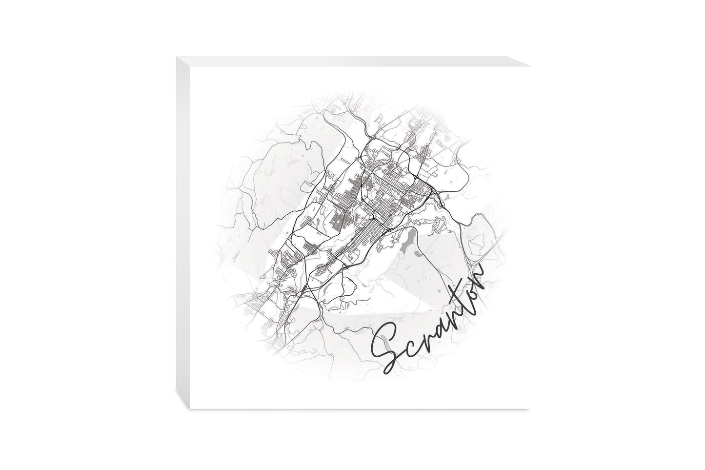 Minimalistic B&W Pennsylvania Scranton Circle Map | Wood Block | Eaches | Min 2
