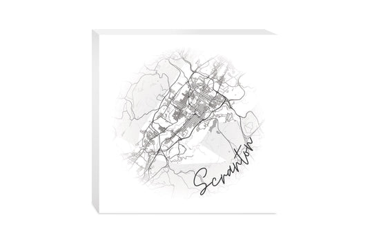 Minimalistic B&W Pennsylvania Scranton Circle Map | Wood Block | Eaches | Min 2