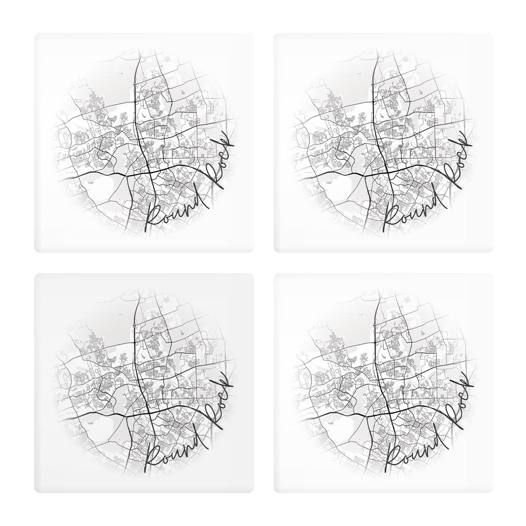 Minimalistic B&W Texas Round Rock Circle Map| Absorbent Coasters | Set of 4 | Min 2