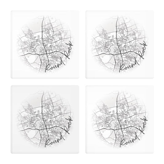 Minimalistic B&W Texas Round Rock Circle Map| Absorbent Coasters | Set of 4 | Min 2