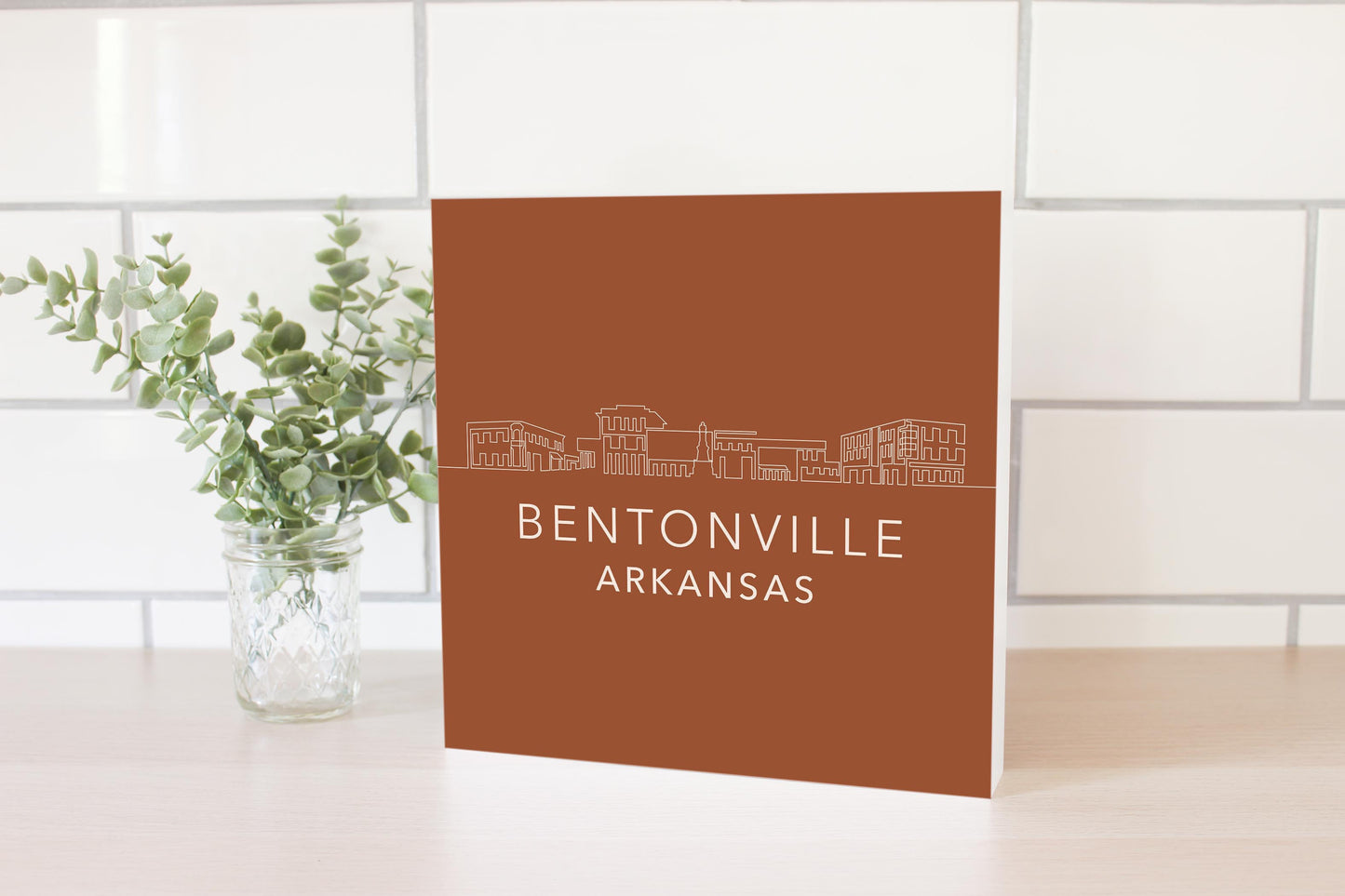 Modern Minimalist Arkansas Bentonville Skyline | Wood Block | Eaches | Min 2