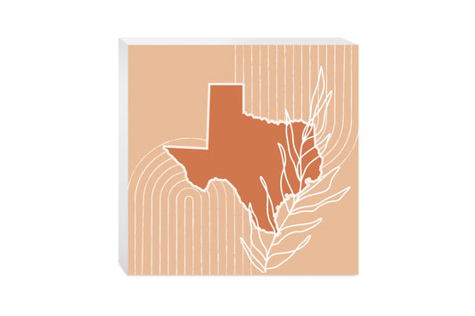 Modern Minimalist Texas State Shape With Leaf | Wood Block | Eaches | Min 2