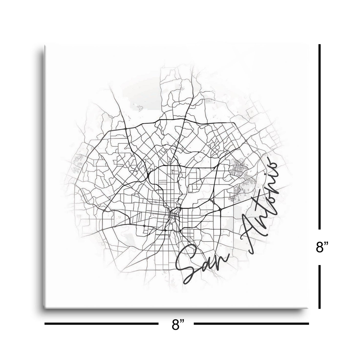 Minimalistic B&W Texas San Antonio Circle Map | Hi-Def Glass Art | Eaches | Min 2