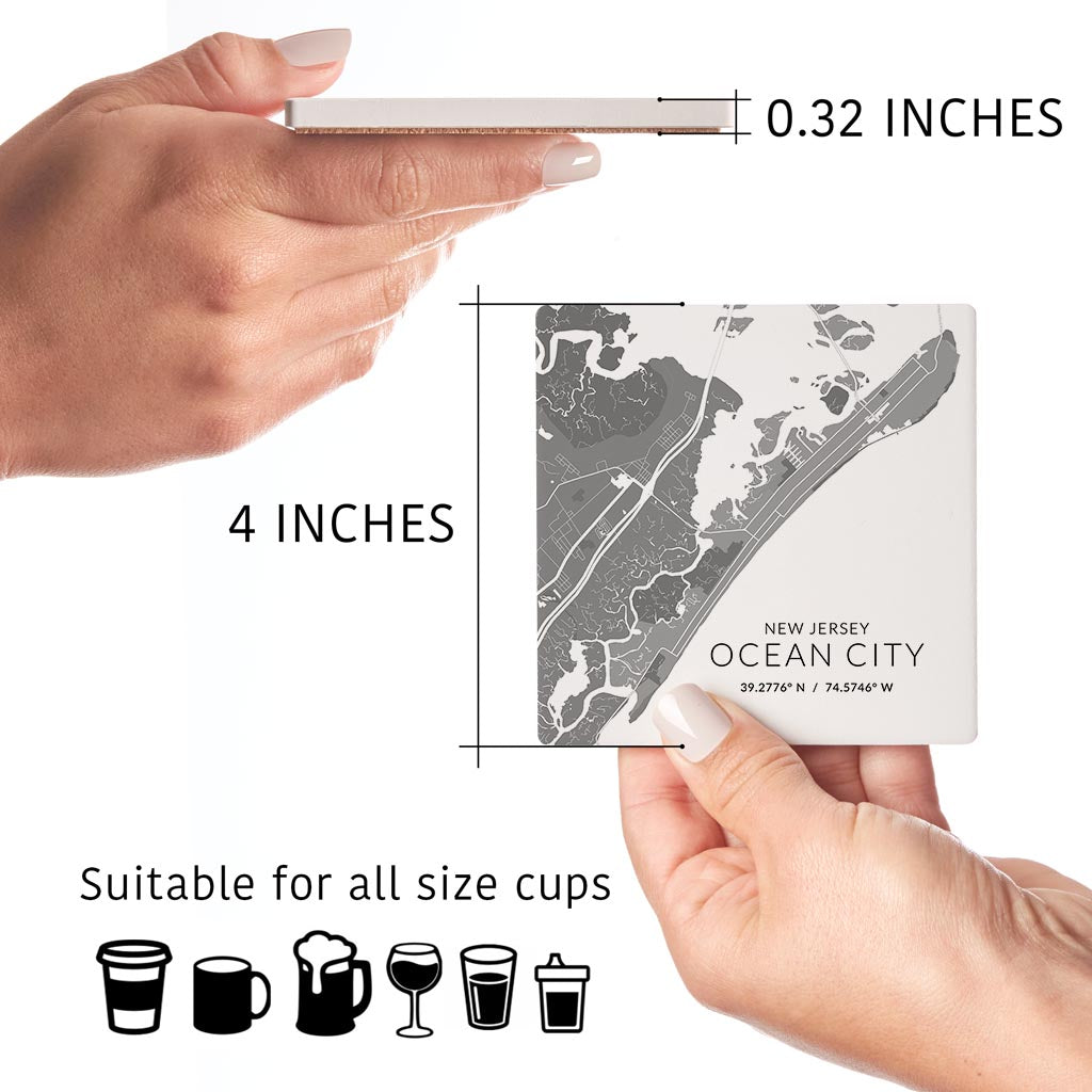 Ocean City Nj Minimalistic Map With Coordinates | Absorbent Coasters | Set of 4 | Min 2