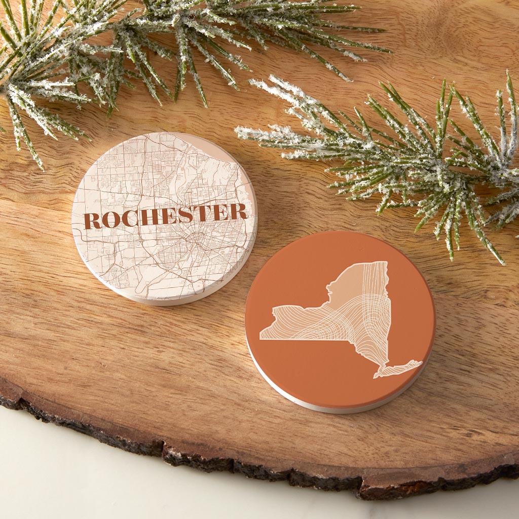 Modern Minimalist New York Rochester State | Absorbent Car Coasters | Set of 2 | Min 4