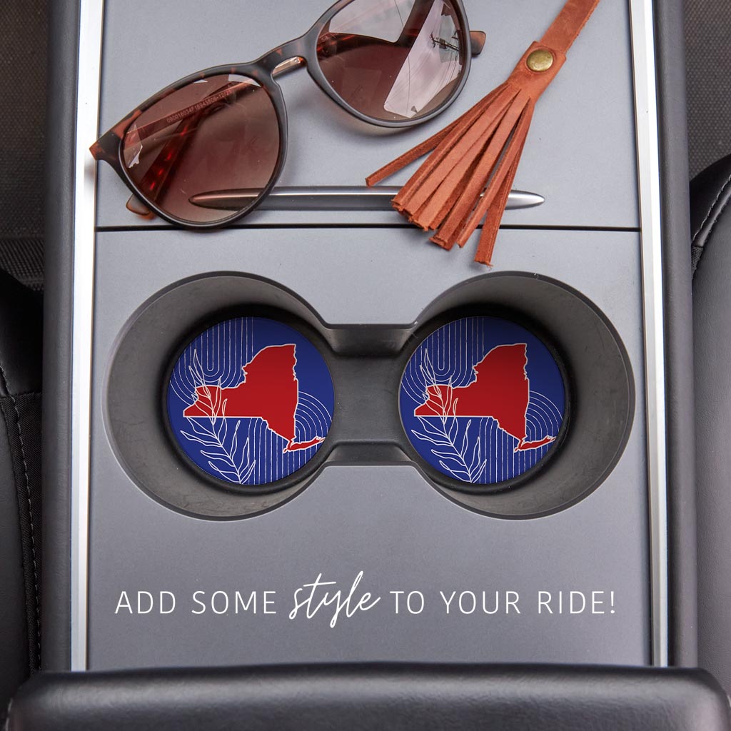Red White And Blue New York State Retro Thin Lines | Absorbent Car Coasters | Set of 2 | Min 4