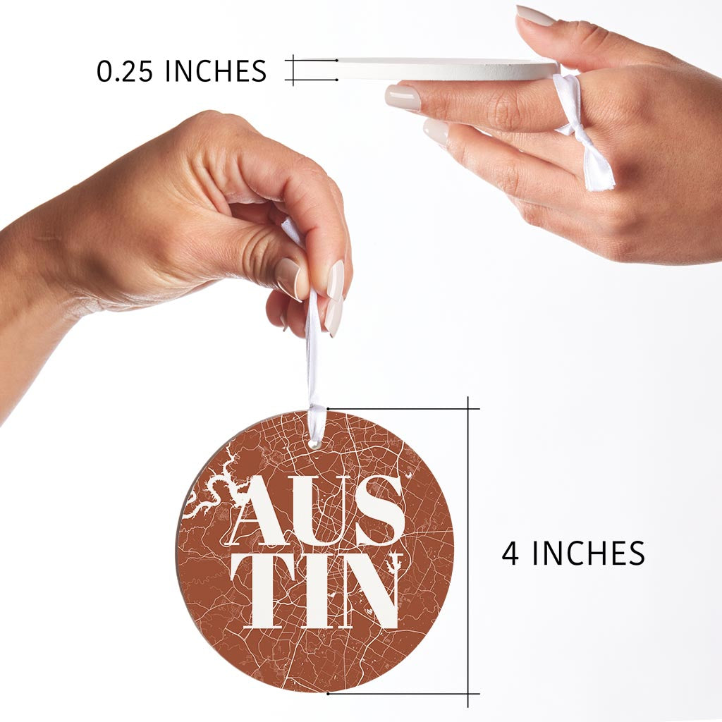 Modern Minimalist Texas Austin Map | Wood Ornament | Eaches | Min 6