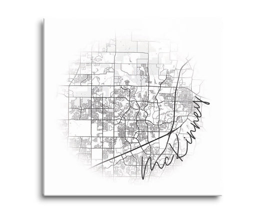 Minimalistic B&W Texas Mckinney Circle Map | Hi-Def Glass Art | Eaches | Min 2