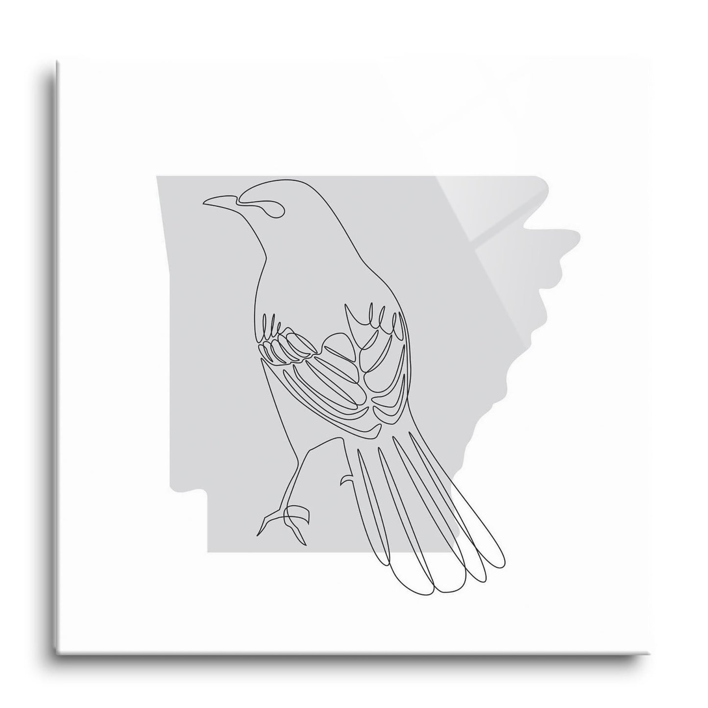 B&W Minimalist Arkansas Single Line Bird | Hi-Def Glass Art | Eaches | Min 1