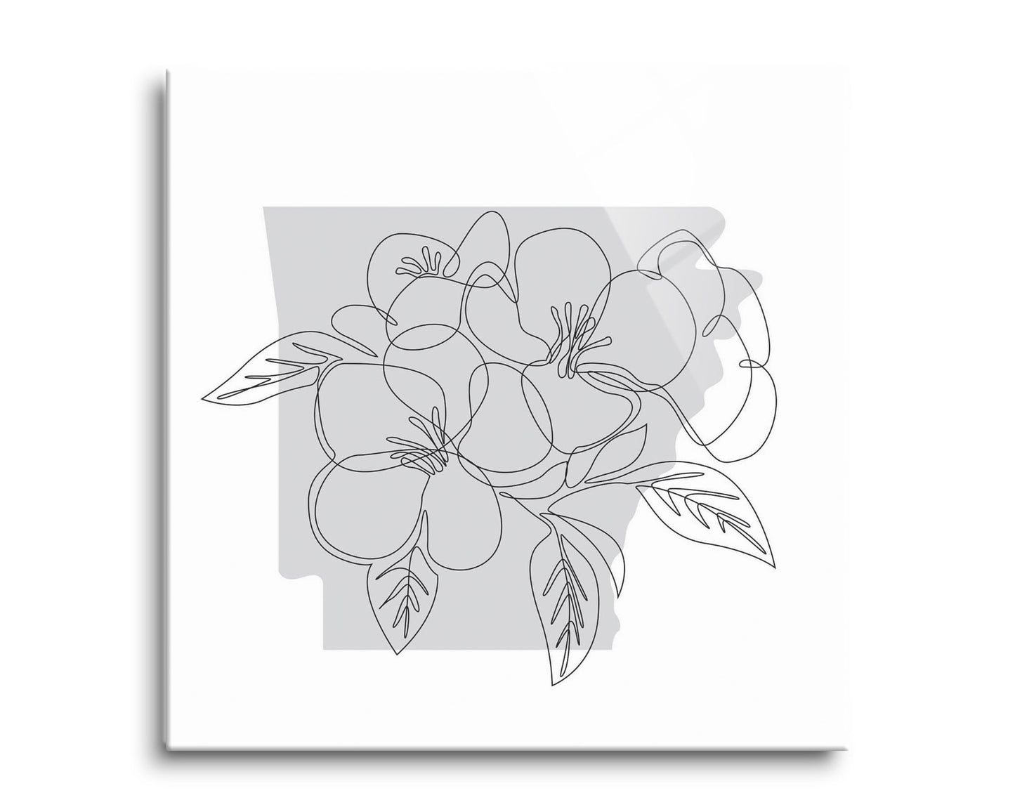 B&W Minimalist Arkansas Single Line Apple Blossoms | Hi-Def Glass Art | Eaches | Min 2