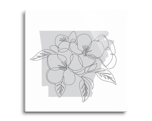 B&W Minimalist Arkansas Single Line Apple Blossoms | Hi-Def Glass Art | Eaches | Min 2
