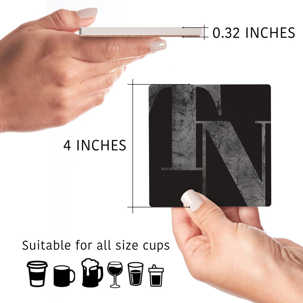 Minimalist B&W Tennessee Black Initials | Absorbent Coasters | Set of 4 | Min 2