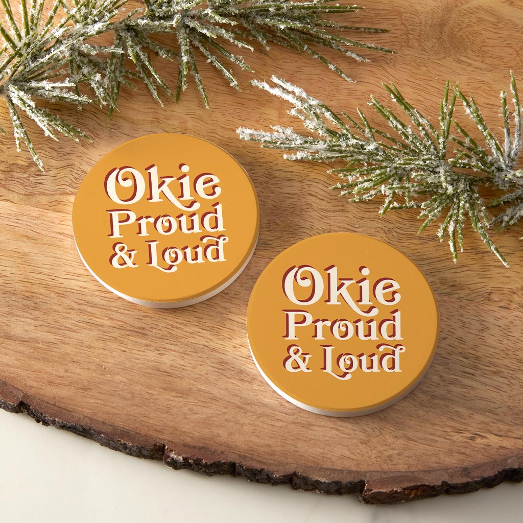 Modern Minimalist Oklahoma Proud Loud | Absorbent Car Coasters | Set of 2 | Min 4