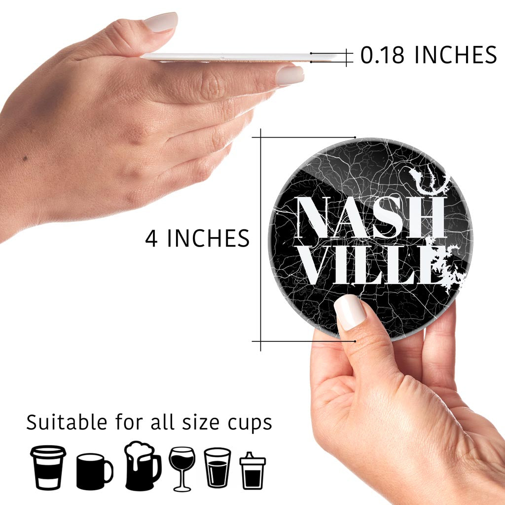 Minimalist B&W Tennessee Nashville Map | Hi-Def Glass Coasters | Set of 4 | Min 2