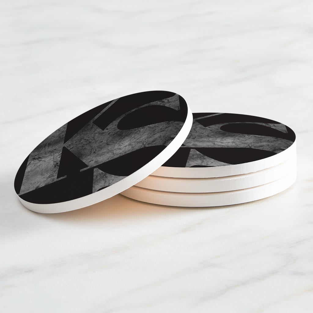 Minimalist B&W Kansas Black Initials| Absorbent Coasters | Set of 4 | Min 2